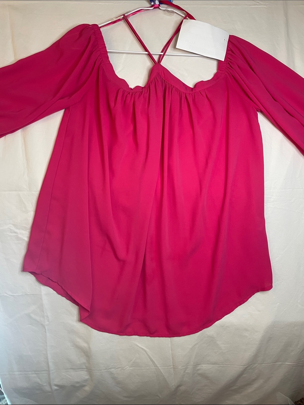 She + Sky Hot Pink Off-Shoulder Tunic with Crisscross Straps